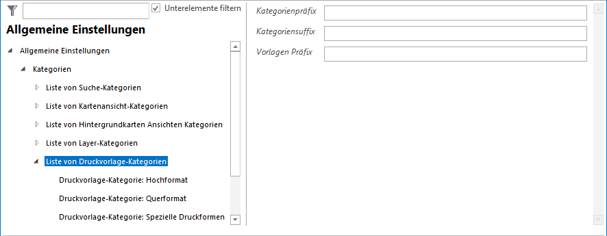 Konfiguration - Liste der Druckvorlagen-Kategorien