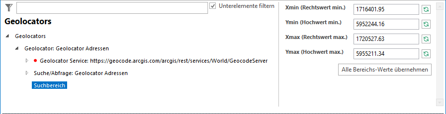 Geolocator Suchbereich - Konfigurationsparameter