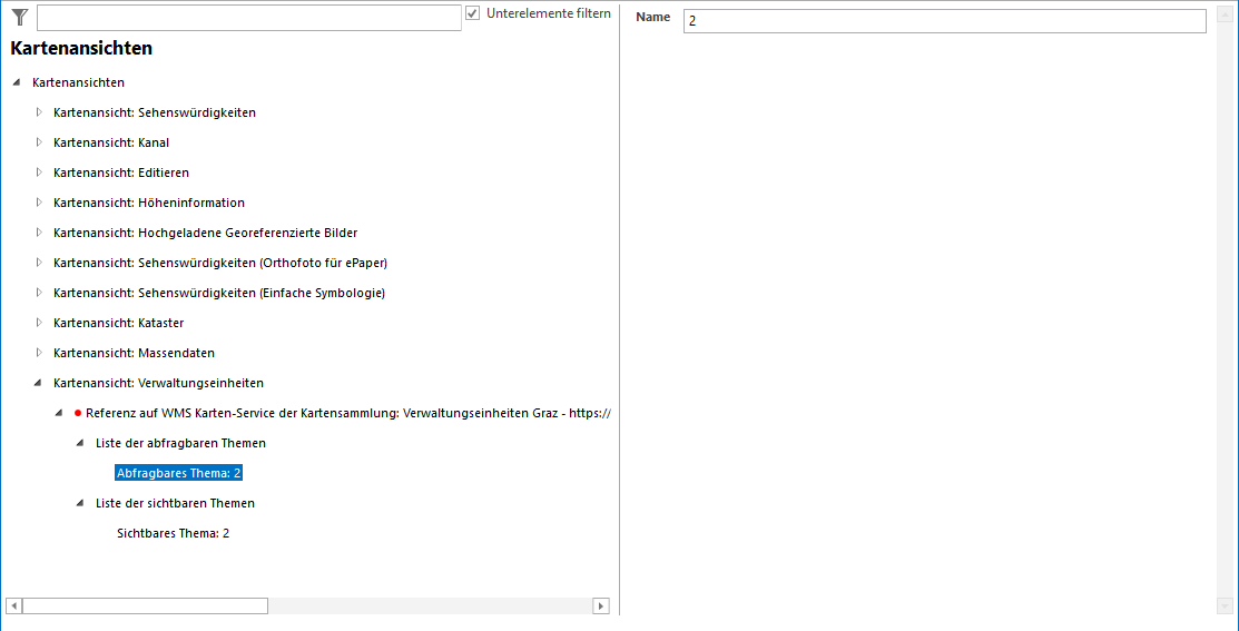 Konfiguration Abfragbare Themen innerhalb der Liste der abfragbaren Themen