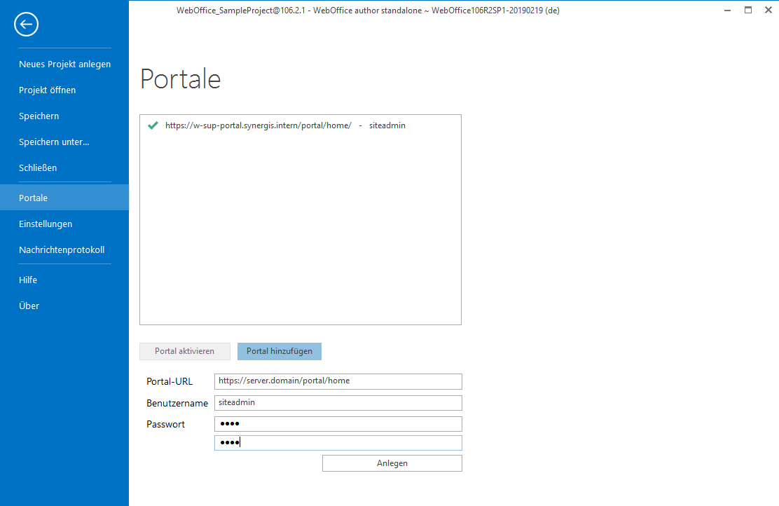 Hinzufügen einer Portalverbindung via "Portal hinzufügen"