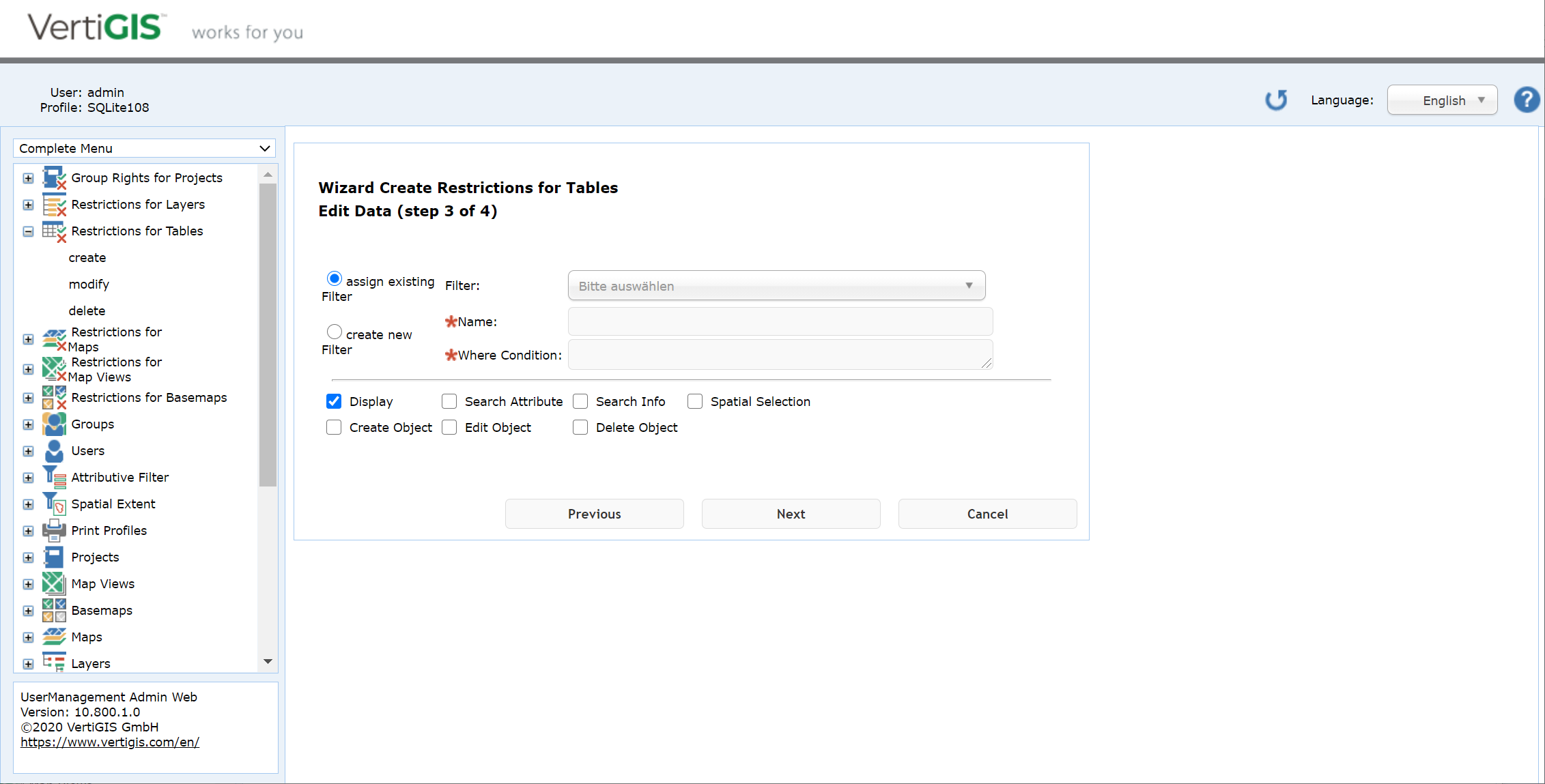 Create restrictions for tables  - step 3