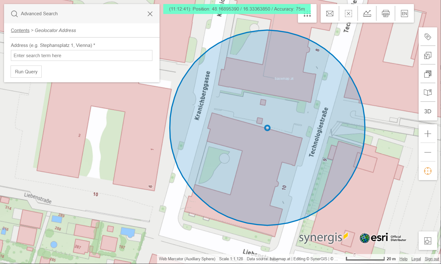 Displaying the current location in the WebOffice flex client