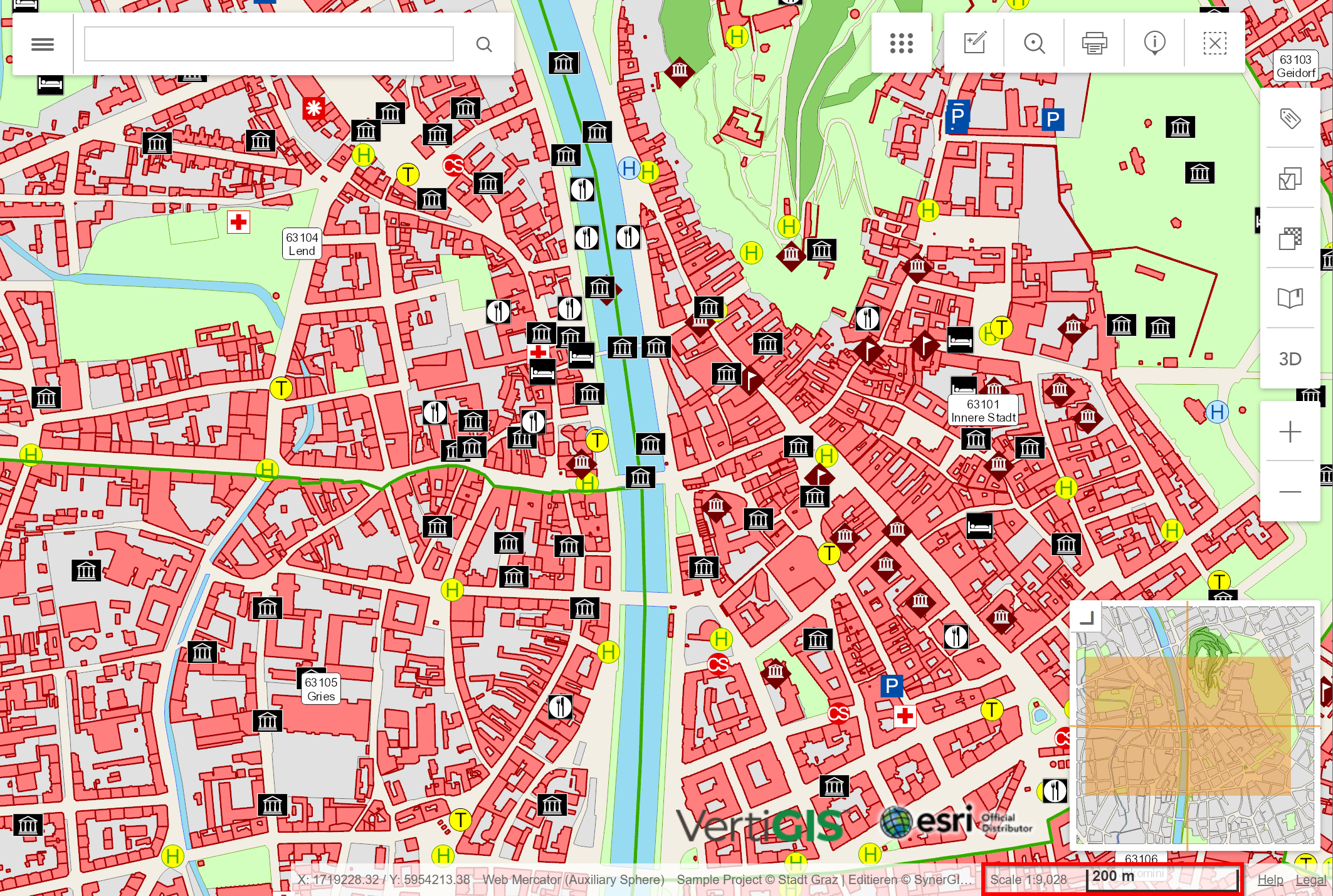 Numerical and graphical scale in the WebOffice flex client