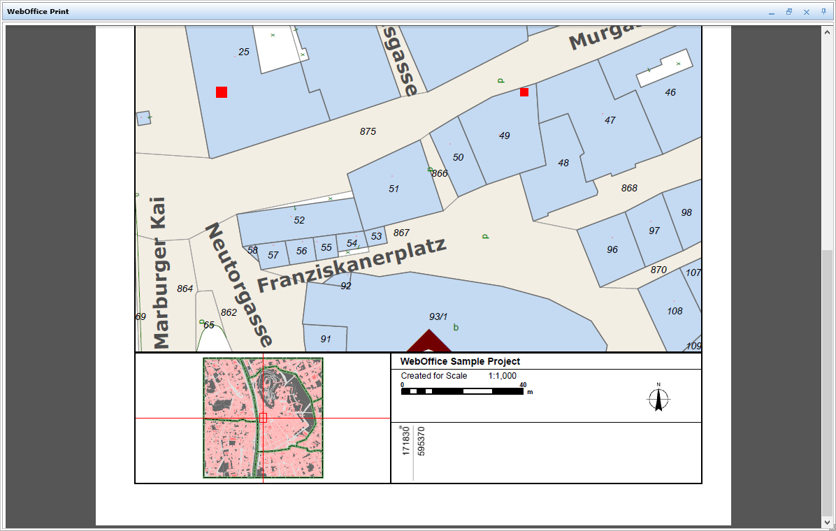 Vertical coordinate marker displayed on the print output