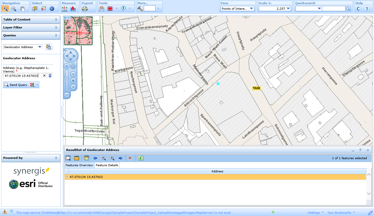 Enter coordinates in the geolocator query
