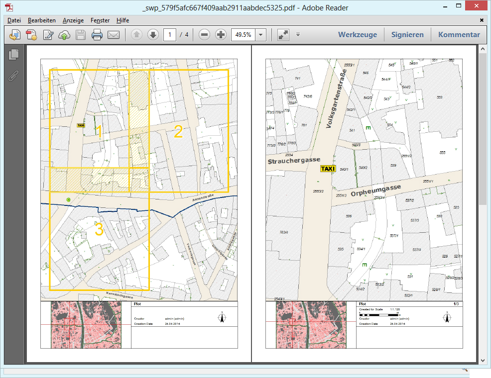 Print with overview page and three sheets