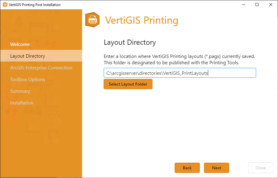 Specifying the Layout folder for VertiGIS Printing Specifying the Layout folder for VertiGIS Printing
