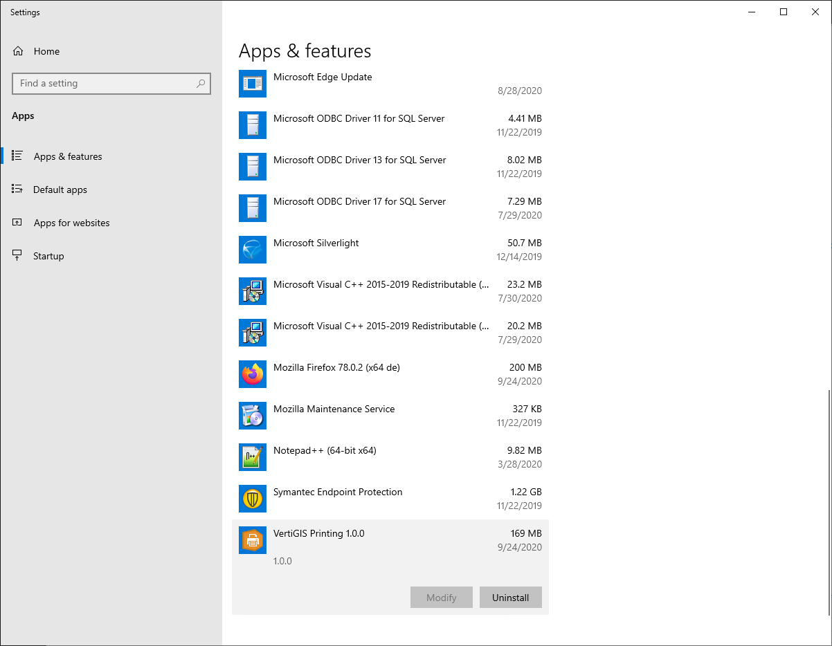 Uninstalling VertiGIS Printing Uninstalling VertiGIS Printing