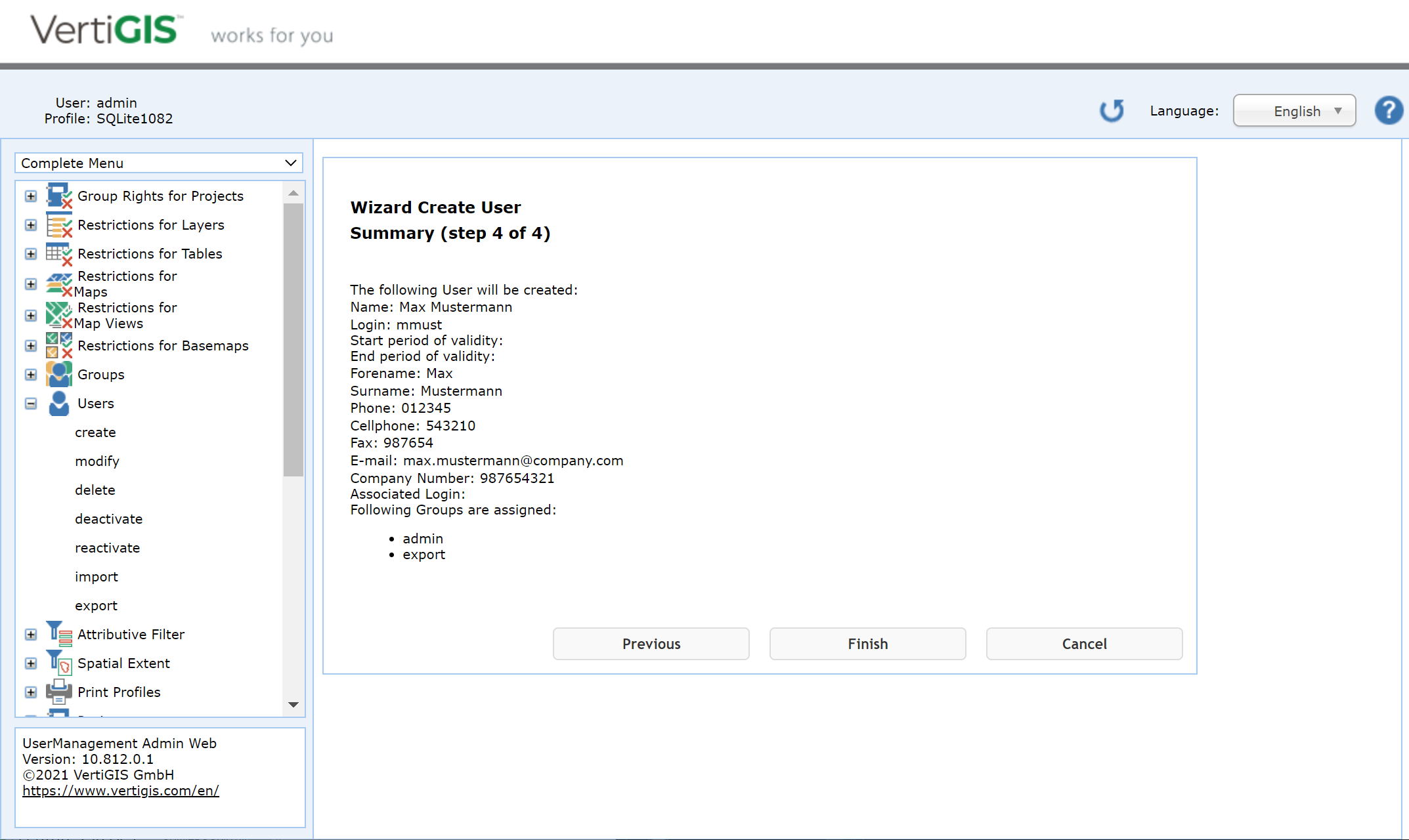 Create user - step 4 summary Create user - step 4 summary