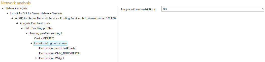 List of routing restrictions configuration