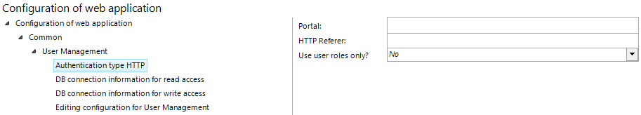 Authentication type HTTP configuration