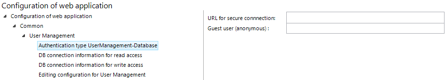 Authentication type UserManagement-Database configuration