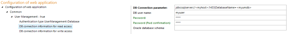 DB connection information for read access configuration