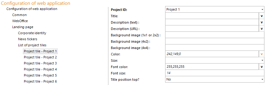 Configuration - List of project tiles&nbsp;