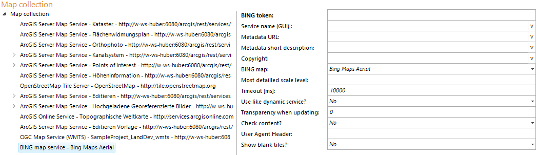 BING map service configuration