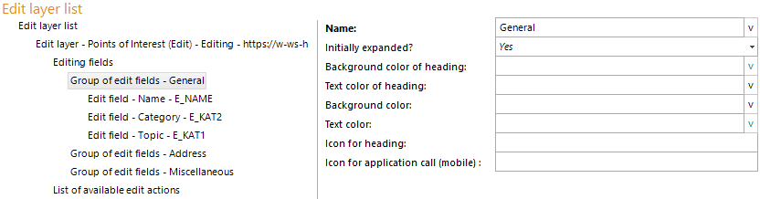 Group of edit fields - configuration