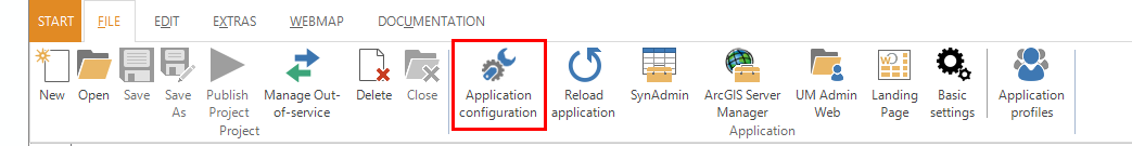 Application configuration in tab FILE in WebOffice author