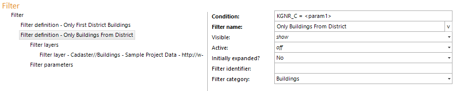Filter definition configuration