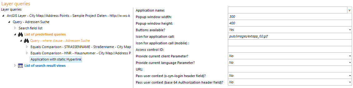 Application with static hyperlink configuration