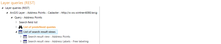 List of search result views configuration