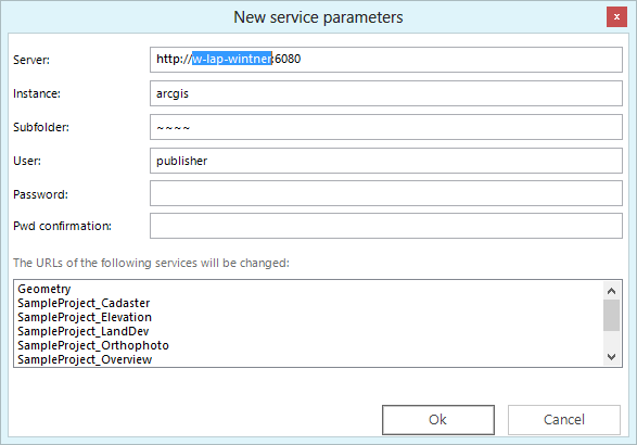 Replacing map service connection parameters