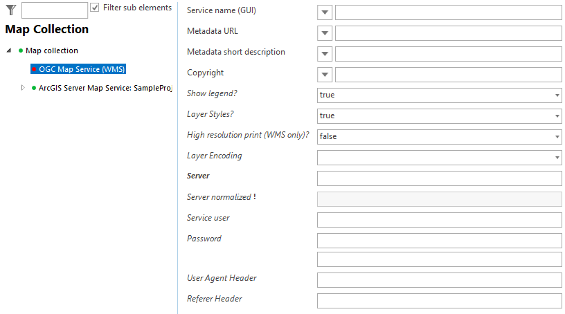 OGC WMS map service (WMS) configuration