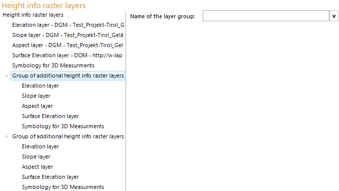Group of additional height info raster layers configuration