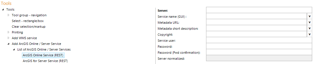 List of ArcGIS Online/Server Services configuration