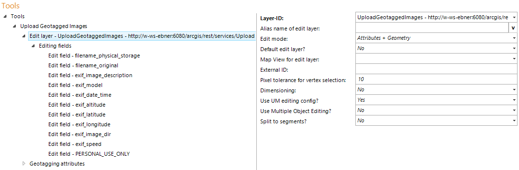 Edit layer for upload geotagged images tool configuration