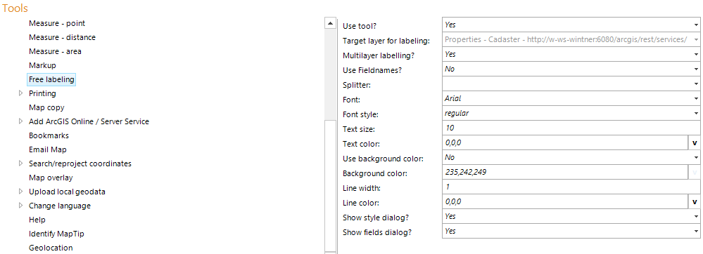 Label Feature tool configuration