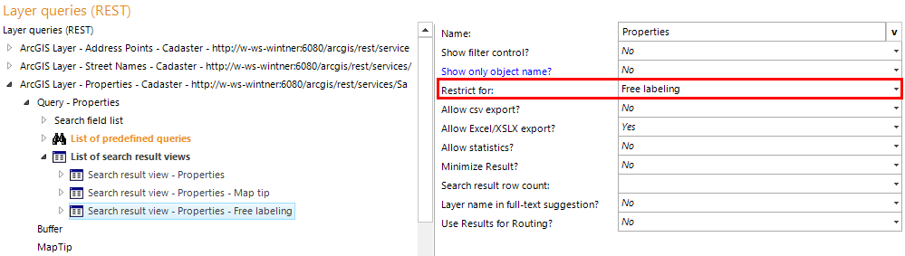 Search result view restriction for "Free labeling"