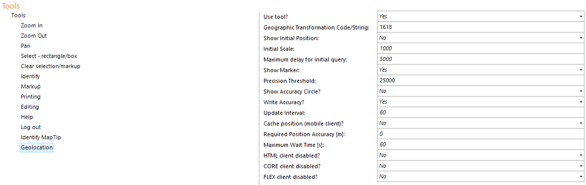Geolocation tool configuration