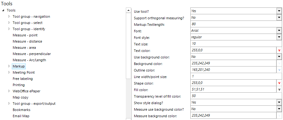 Markup tool configuration