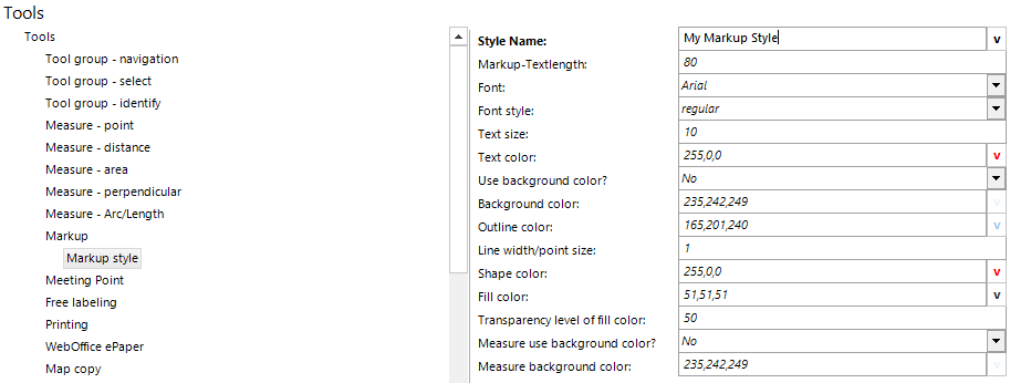 Markup styles configuration