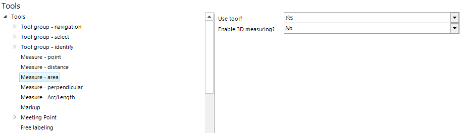Measure Area tool configuration
