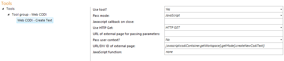 Configuration - Web CODI Create Text