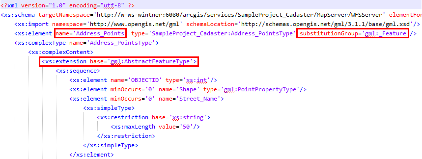 Locate WFS feature type name in WFS schema