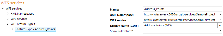 WFS feature type configuration