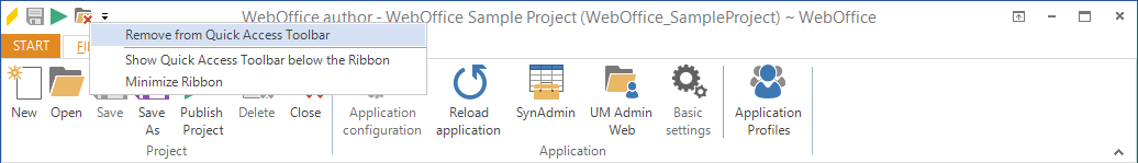 Remove an item to the quick access toolbar