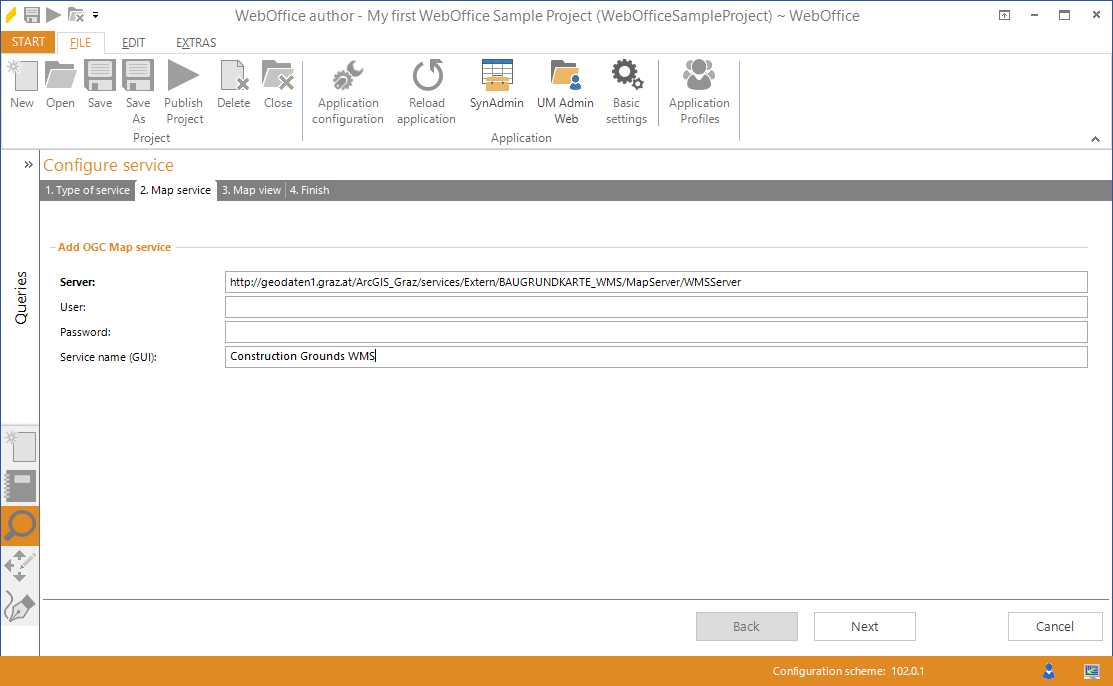 Wizard "Add service" - select an OGC map service or an OGC map service (WMTS) Wizard "Add service" - select an OGC map service or an OGC map service (WMTS)
