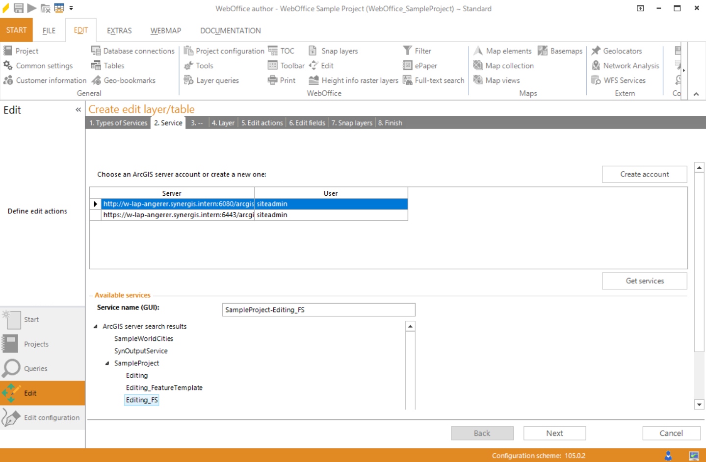 Wizard "Create edit layer/table" - service
