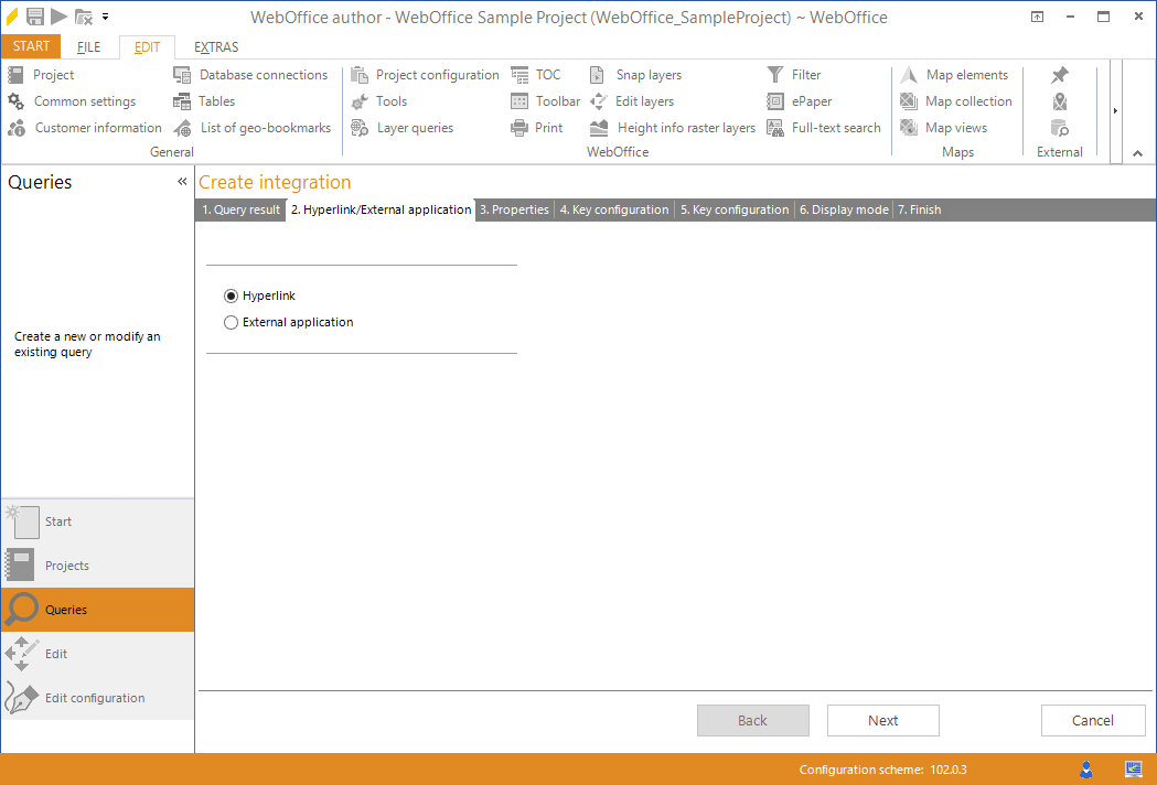 Wizard "Create integration" - hyperlink/external application