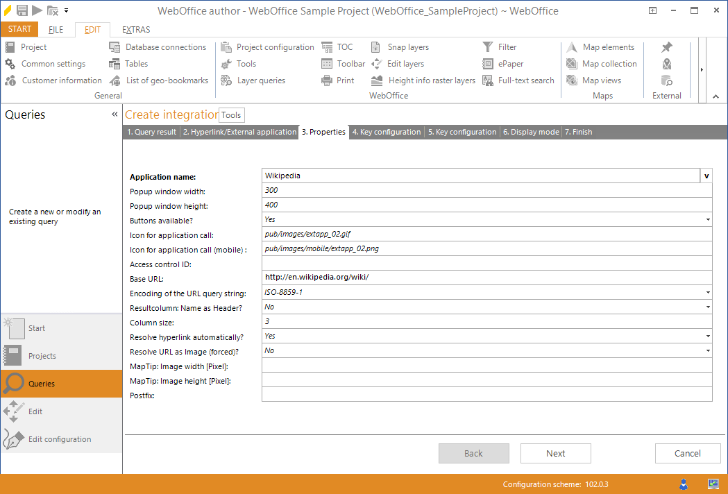 Wizard "Create integration" - properties
