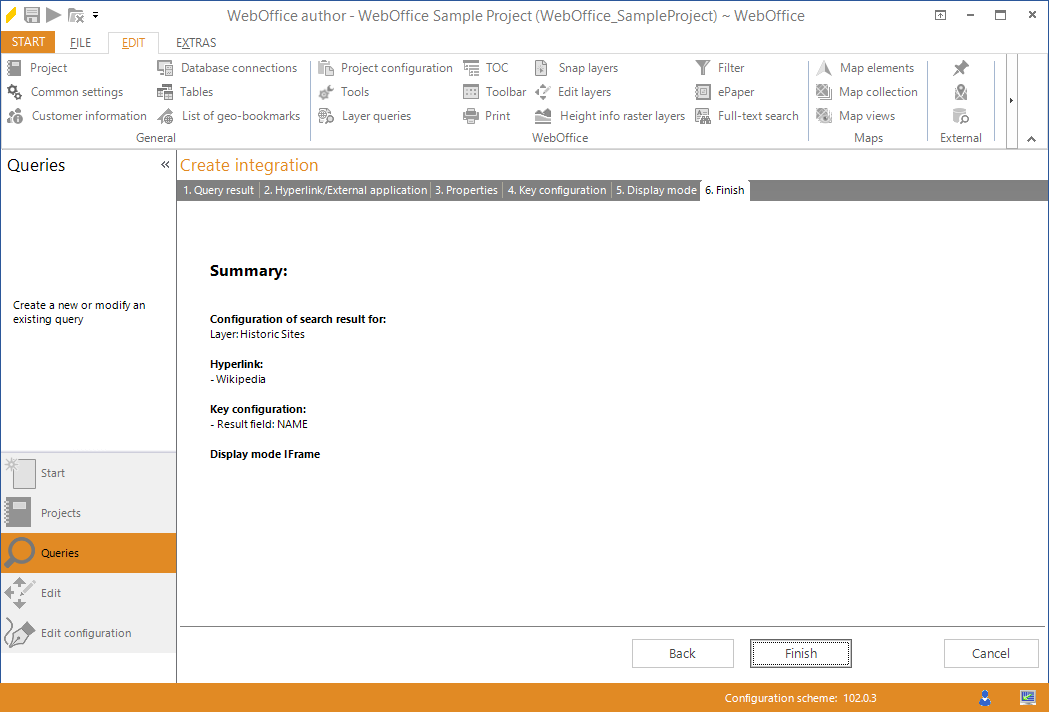 Wizard "Create integration" - summary