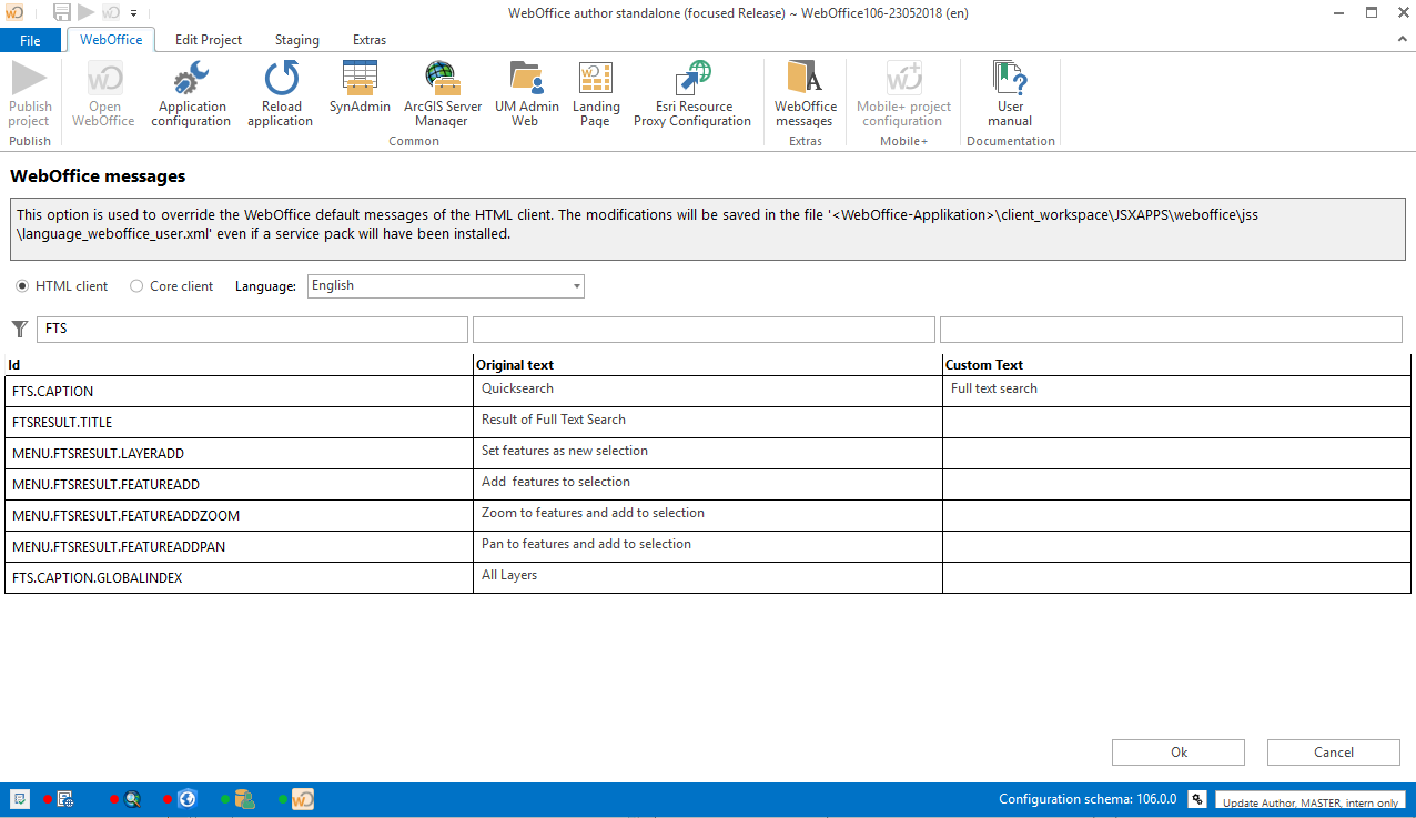 Filtering in the WebOffice messages dialog