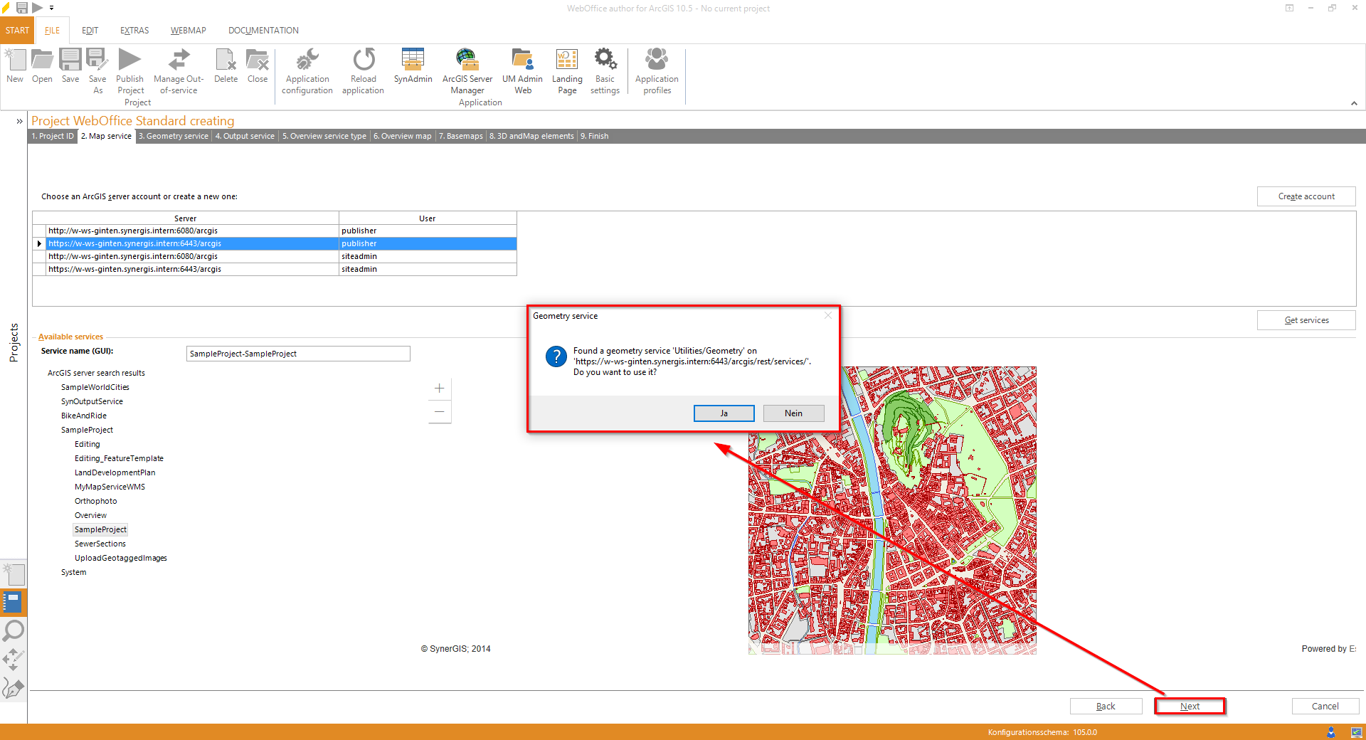 Wizard "Create Project" - using the geometry service