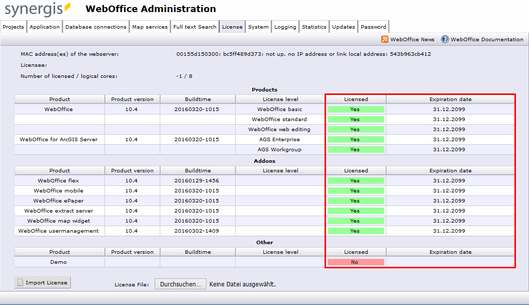 Verifying successful license installation