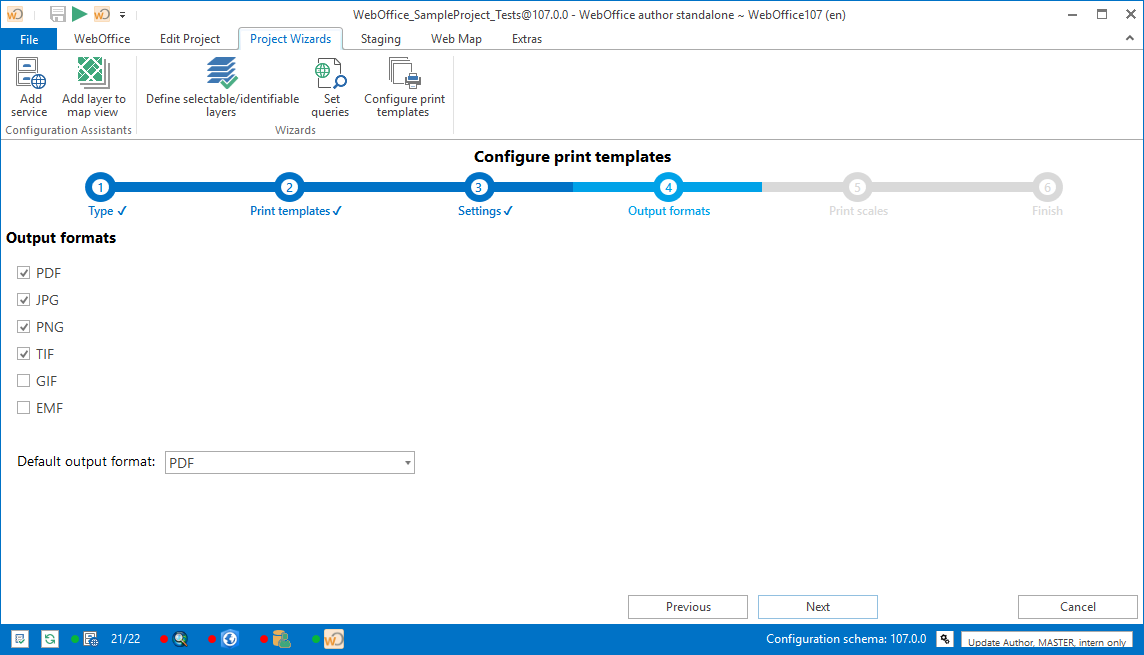 available output formats and default format for printing in WebOffice 10.8 SP2
