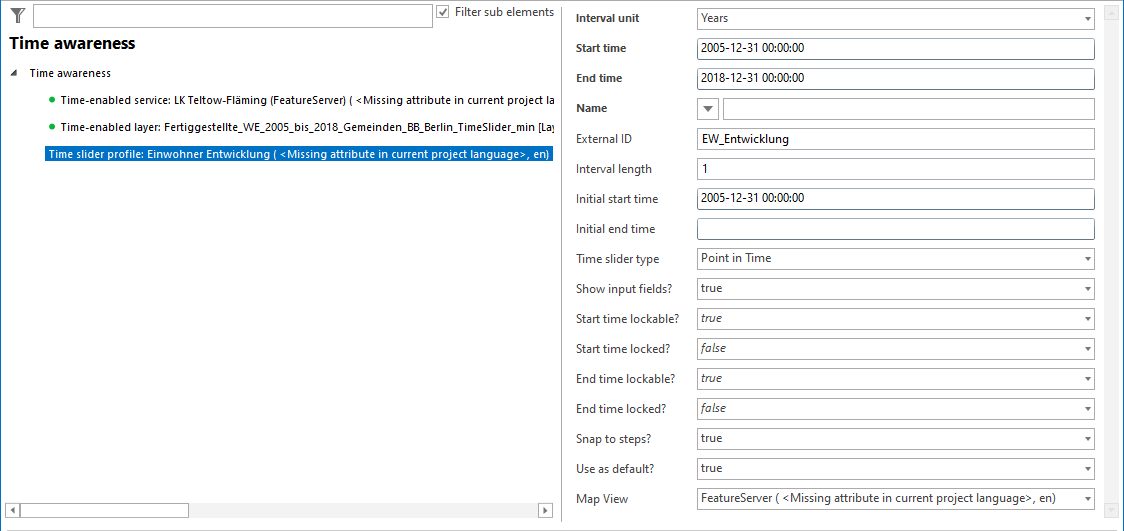 Configuration of Time slider profile