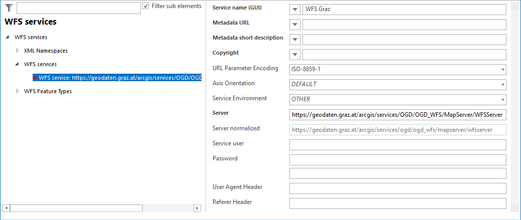 WFS service URL configuration 